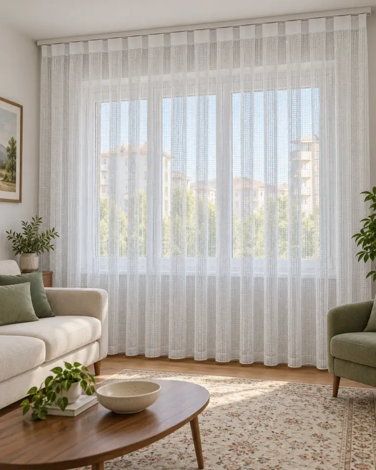 Tulle Serisi Dokulu Sade Beyaz Tül Perde BNT-3025