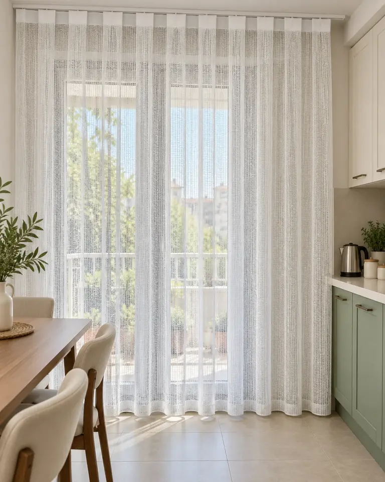 Tulle Serisi Dokulu Sade Beyaz Tül Perde BNT-3025