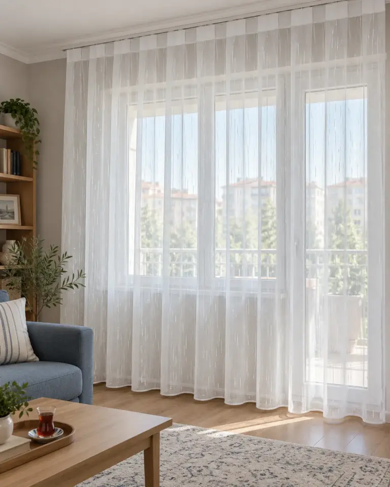 Tulle Serisi Modern Beyaz Tül Perde BNT-3031