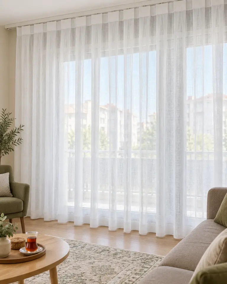 Tulle Serisi Keten Modern Beyaz Tül Perde BNT-3032