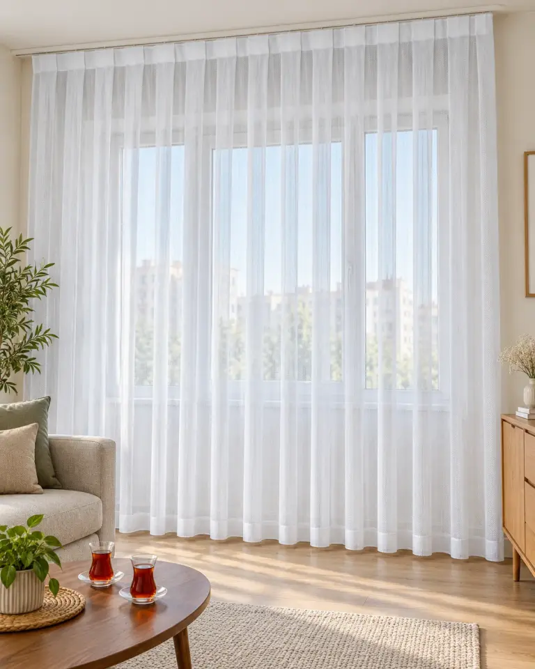 Tulle Serisi Düz Sade Beyaz Tül Perde BNT-3036
