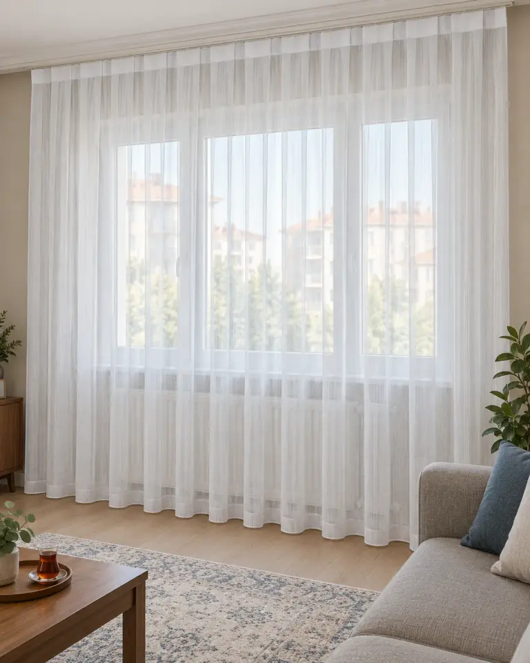 Tulle Serisi Dokulu Sade Beyaz Tül Perde BNT-3039