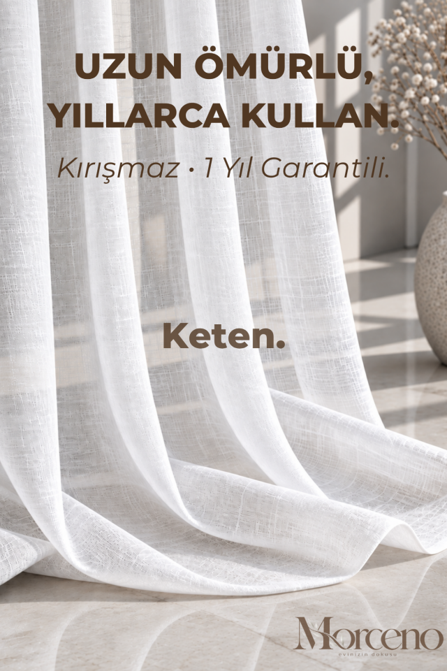 Natura Premium Keten Dokulu Mikrofiber Tül Perde - 1 Yıl Garantili